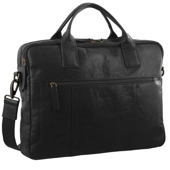 Pierre Cardin Rustic Black Leather Computer Bag