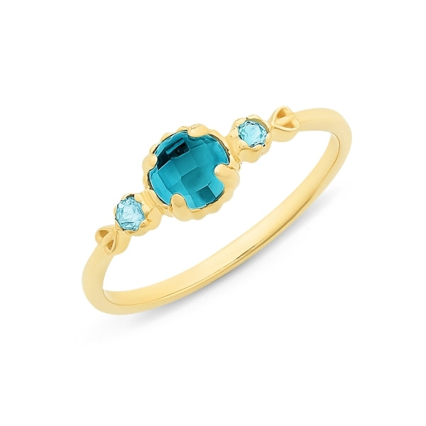 9ct Yellow Gold Topaz and London Blue Topaz Ring