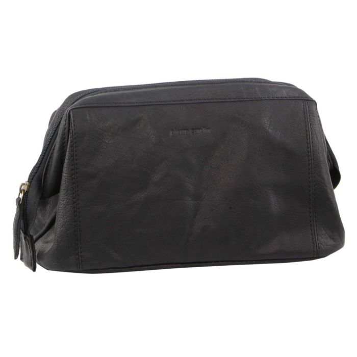 Pierre Cardin Rustic Black Leather Toiletry Bag