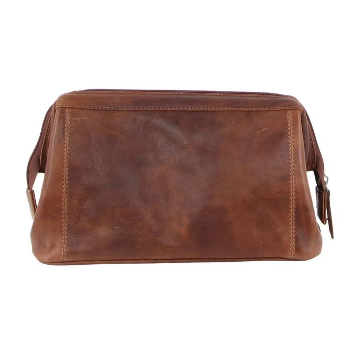 Pierre Cardin Rustic Cognac Leather Toiletry Bag
