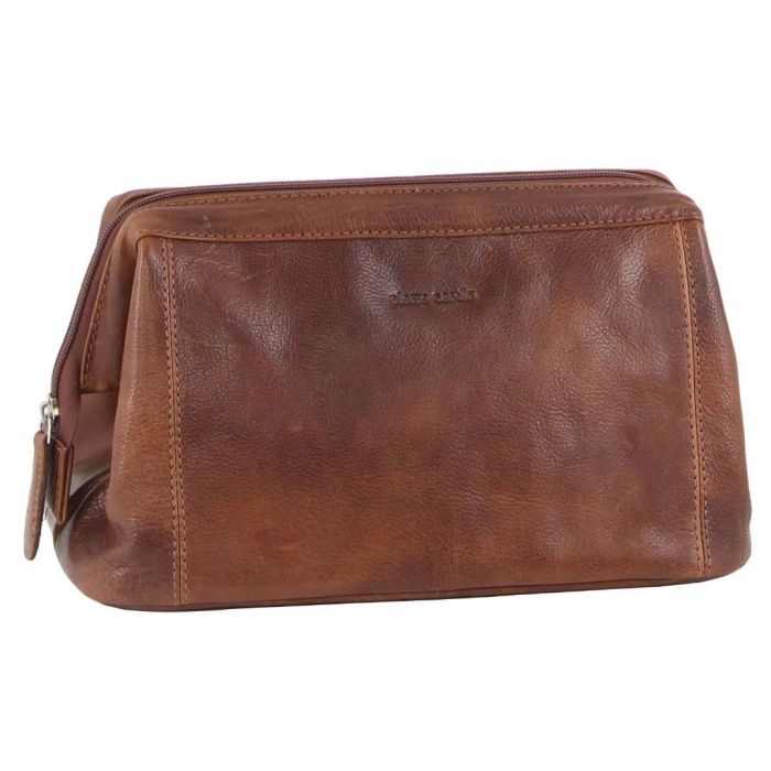 Pierre Cardin Rustic Cognac Leather Toiletry Bag