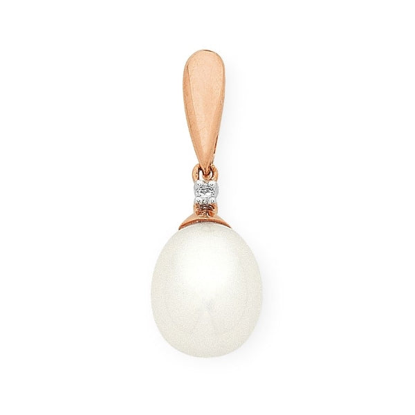 9ct Rose Gold Diamond & Pearl Pendant