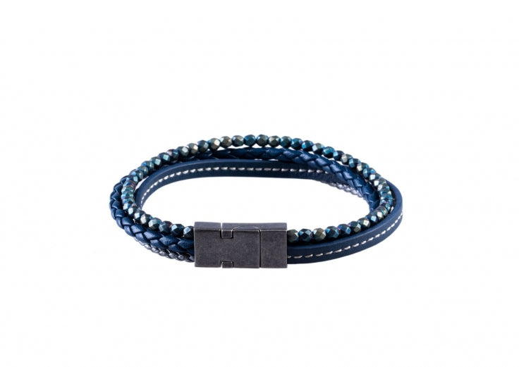 Cudworth Blue Leather and Hematite Bracelet