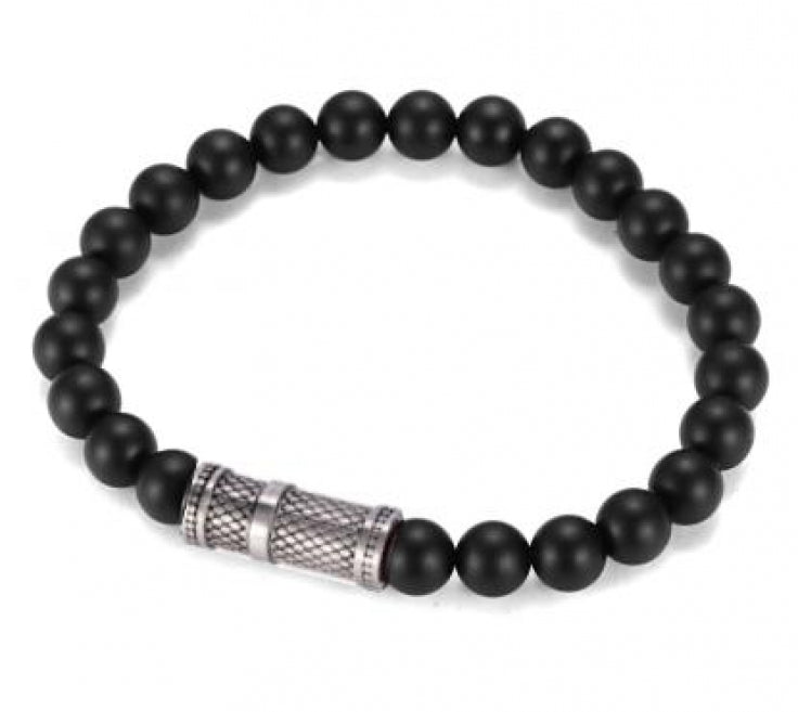 Cudworth Brushed Black Agate Stone Bracelet