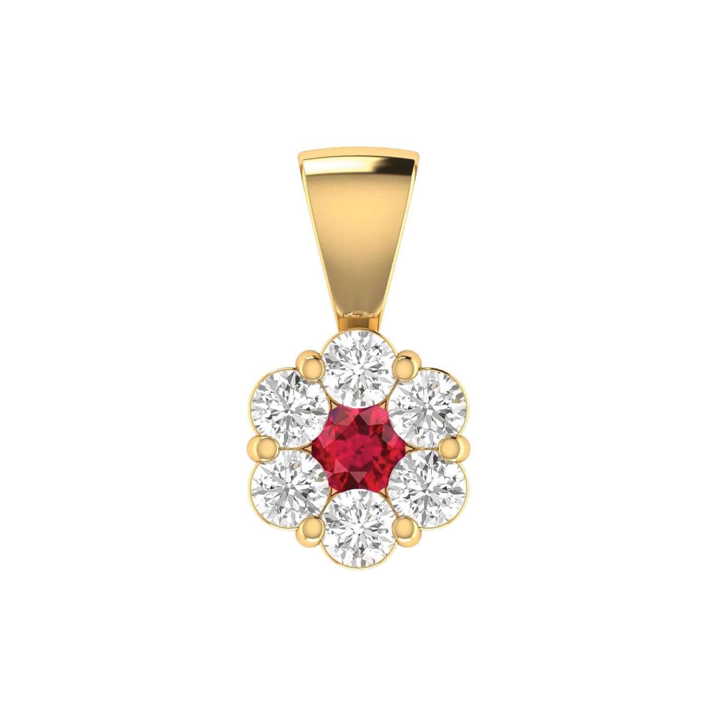 9ct Yellow Gold Ruby and Diamond Cluster Pendant
