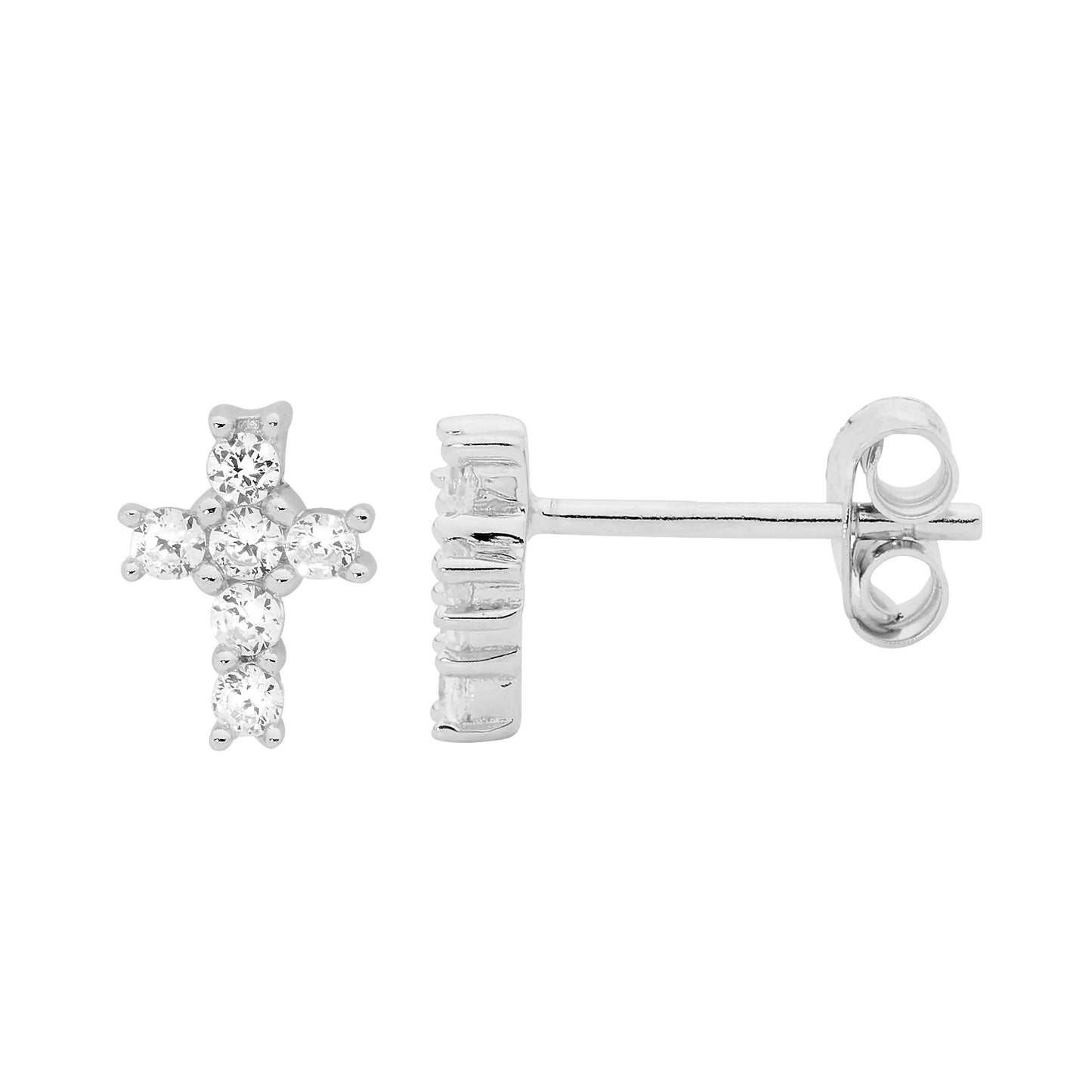 Sterling Silver Cubic Zirconia Cross Stud Earrings