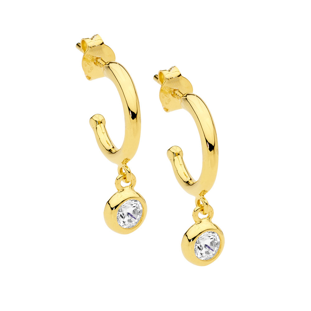 Gold Plated Cubic Zirconia Drop Hoop Earrings