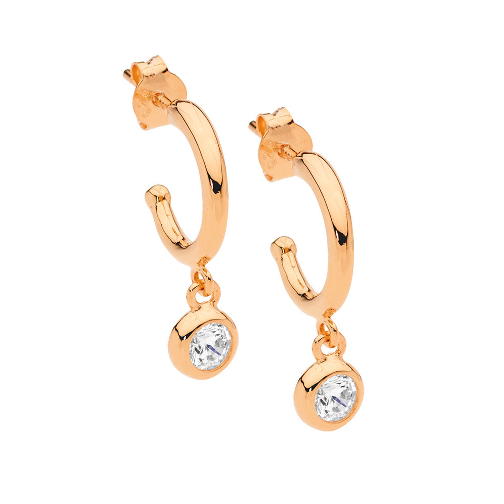 Rose Gold Plated Cubic Zirconia Drop Hoop Earrings