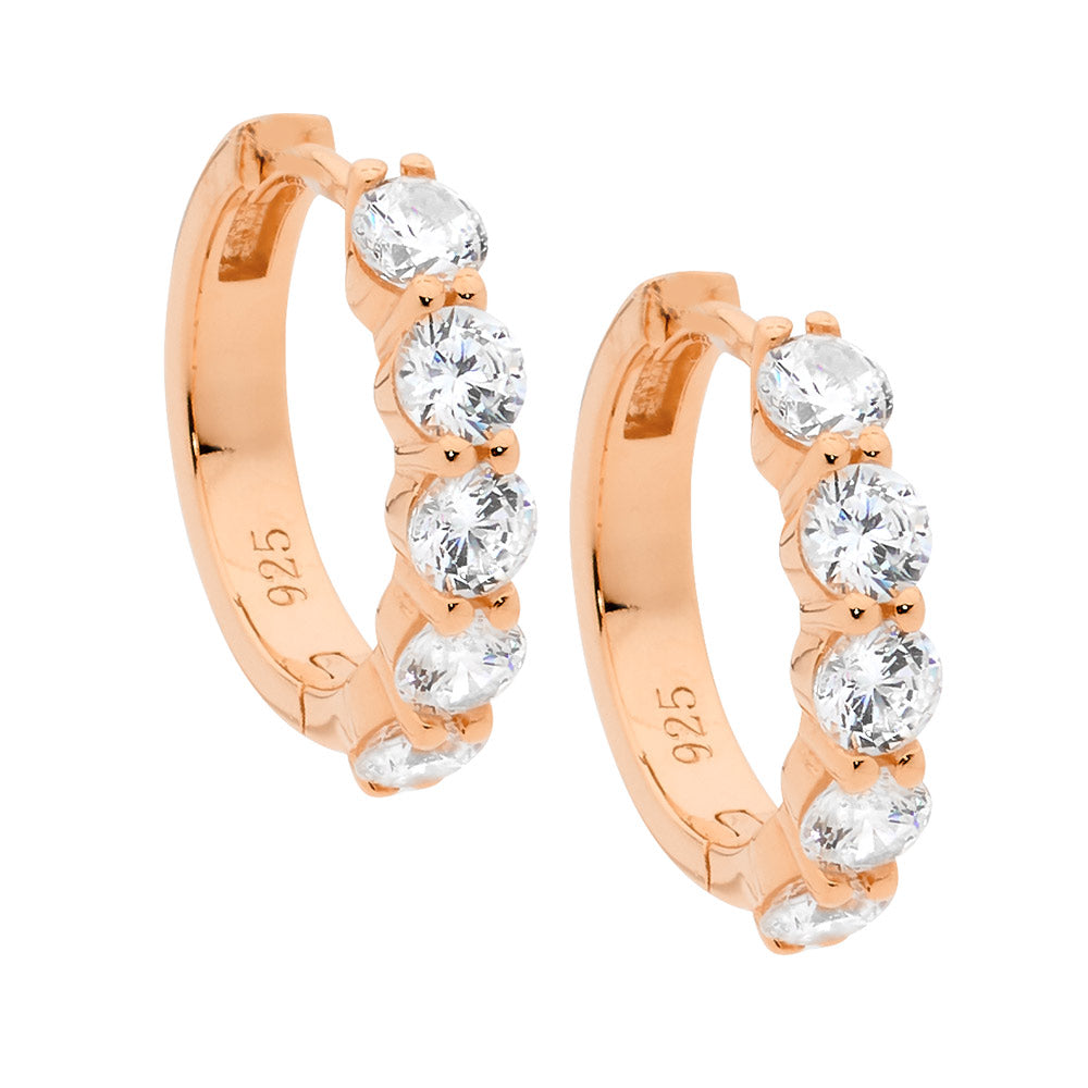 Rose Gold Plated Cubic Zirconia Hoop Earrings