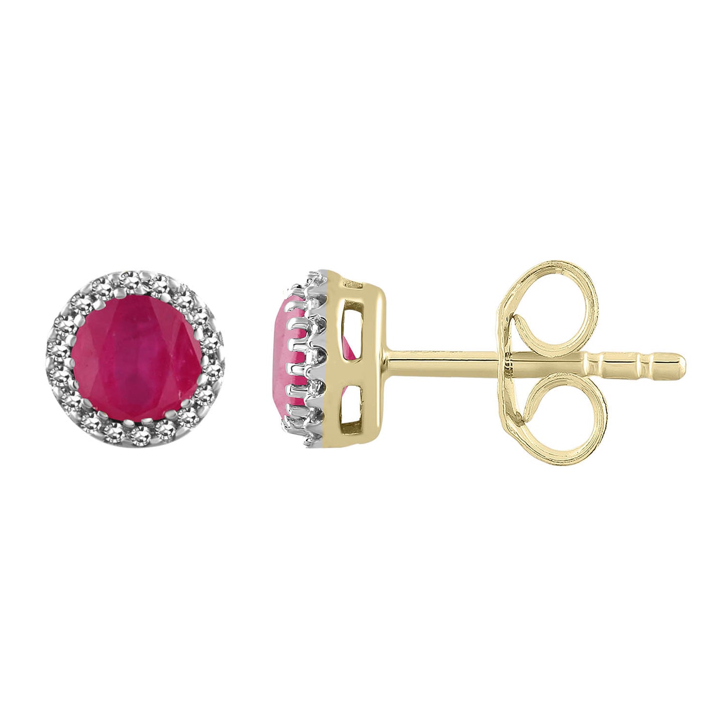 9ct Yellow Gold Ruby and Diamond Stud Earrings