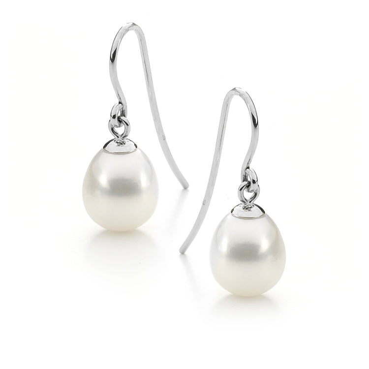 Sterling Silver Drop White Freshwater Pearl Earrings