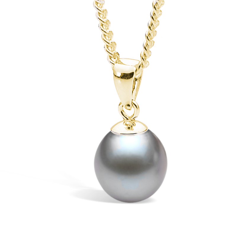 9ct Yellow Gold Grey Drop Freshwater Pearl Pendant