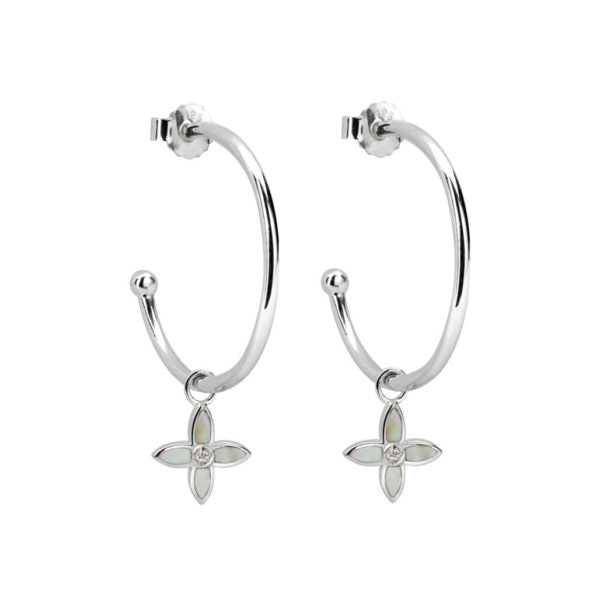 Murkani Sterling Silver Mother of Pearl Medium Hoop Earrings