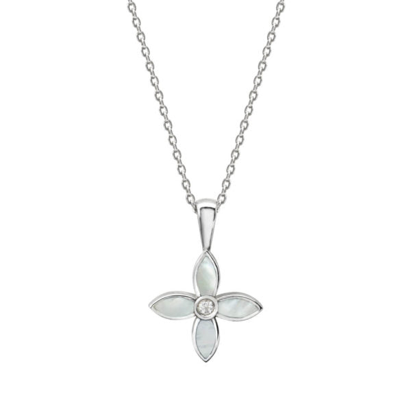 Murkani Sterling Silver Mother of Pearl Floral Necklace