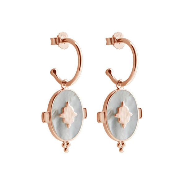 Murkani Mother of Pearl Rose Gold Plated Drop Hoop Earrings