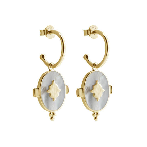 Murkani Mother of Pearl Gold Plated Drop Hoop Earrings