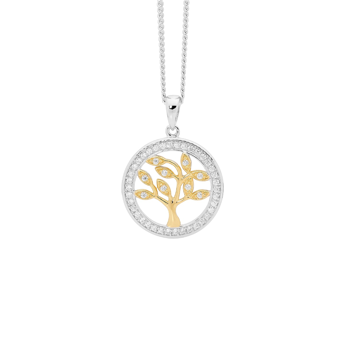 Two Tone Cubic Zirconia Tree of Life Pendant