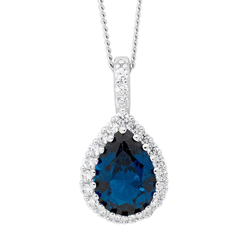 Sterling Silver London Blue Cubic Zirconia Drop Pendant