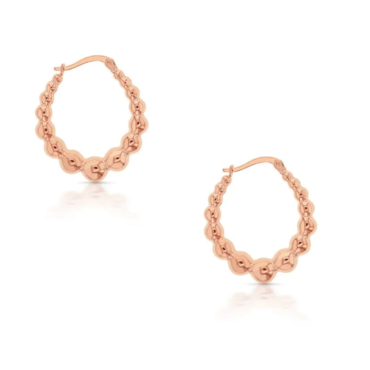9ct Rose Gold Beaded Oval Crescent Hoop Earrings