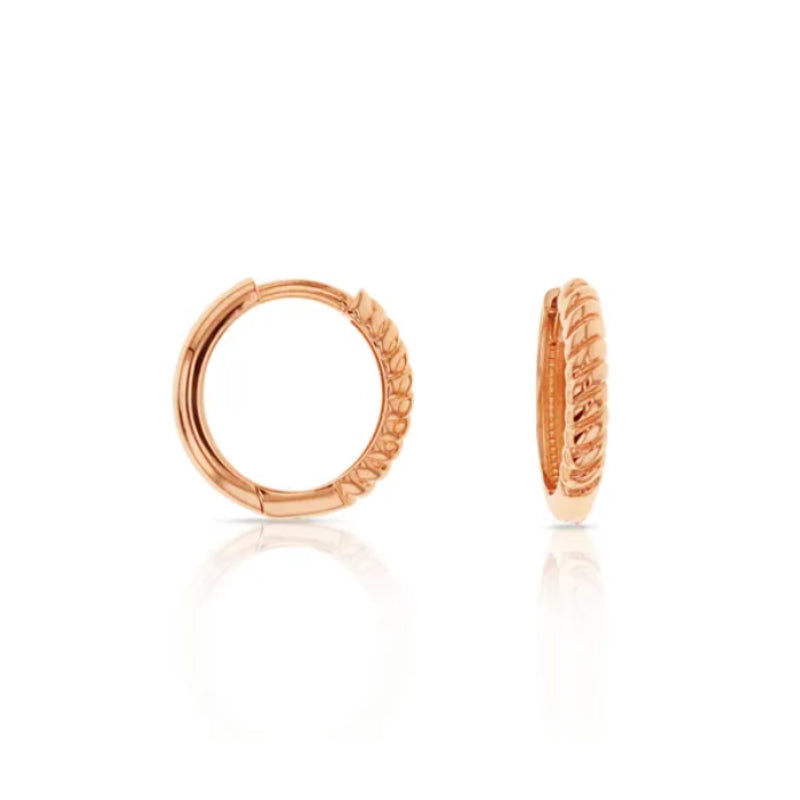 9ct Rose Gold Rope Look Huggie Earrings