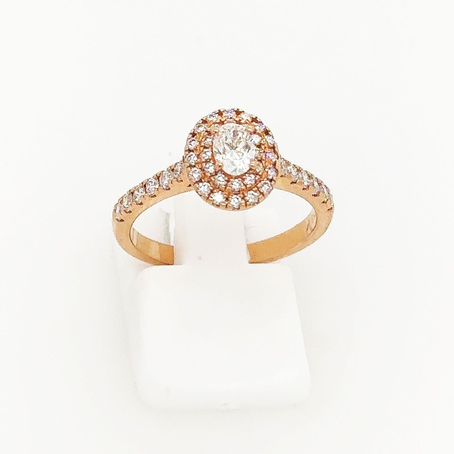 18ct Rose Gold Oval Diamond Halo Ring