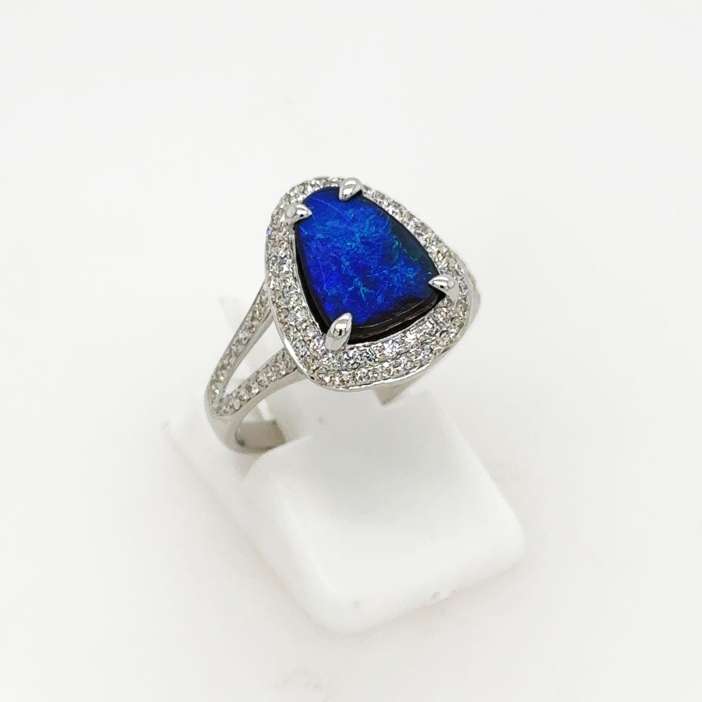 9ct White Gold Solid Boulder Opal Ring