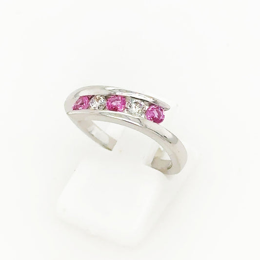 9ct White Gold Pink Sapphire and Diamond Ring