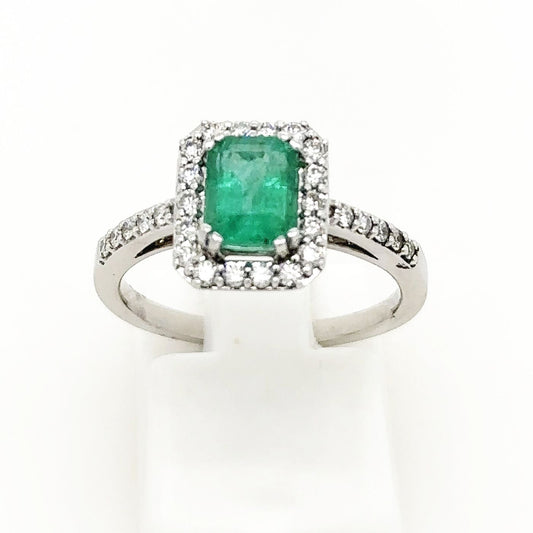 18ct White Gold Zambian Emerald and Diamond Ring