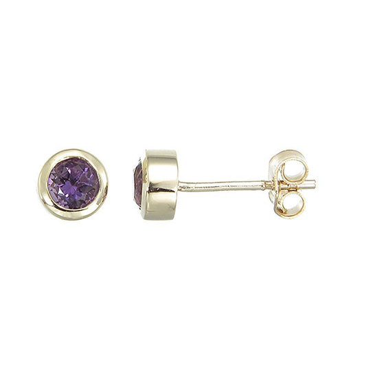 ﻿9ct Yellow Gold Amethyst Stud Earrings