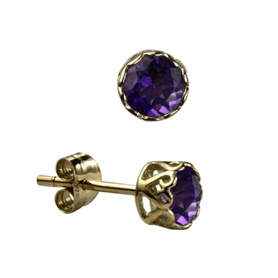 ﻿9ct Yellow Gold Amethyst Stud Earrings