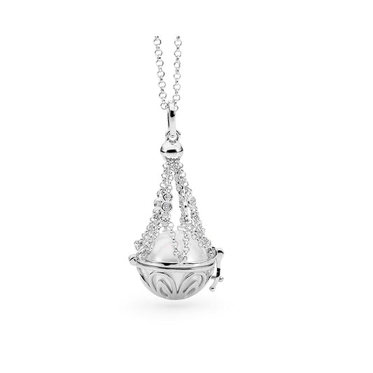 Sterling Silver White Round Edison Basket Necklace