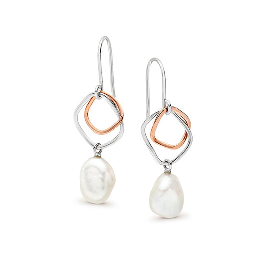 Sterling Silver and Rose Gold Plated Keshi Drop Earring
