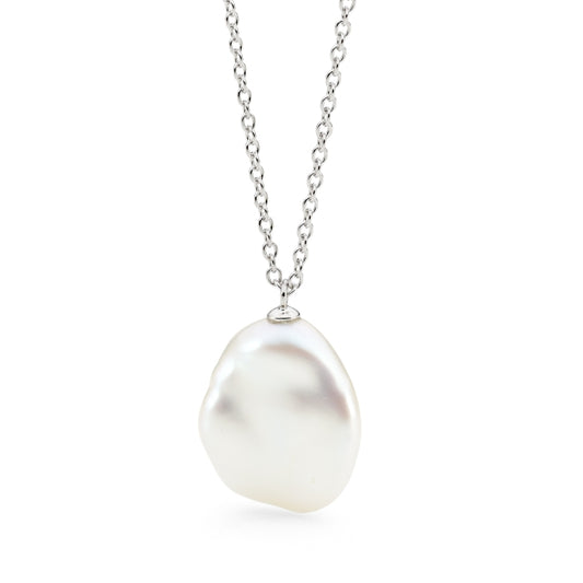 Sterling Silver White Keshi Freshwater Pearl Necklace
