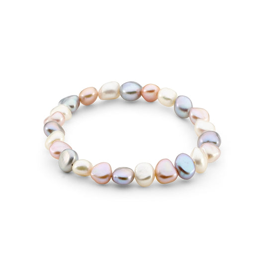 Multi Colour Baroque Freshwater Pearl Elastic Bracelet
