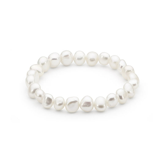White Small Baroque Freshwater Pearl Elastic Bracelet