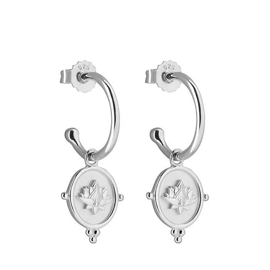 Murkani Blooming Sterling Silver Drop Hoop Lotus Earrings