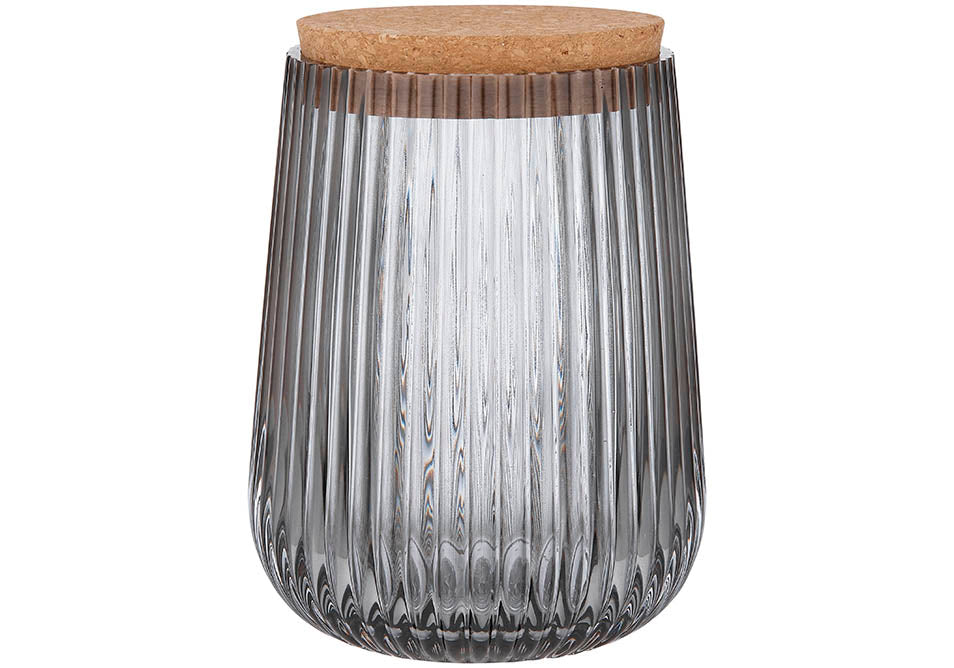 Zephyr Ribbed Charcoal Glass 15cm Canister