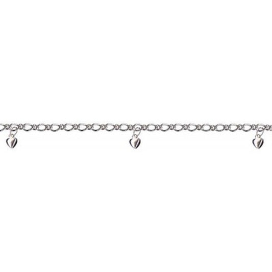 Sterling Silver Anklet with Hearts