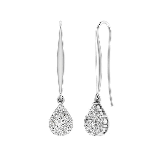 9ct White Gold Diamond Tear Cluster Drop Earrings with 0.25ct Diamonds