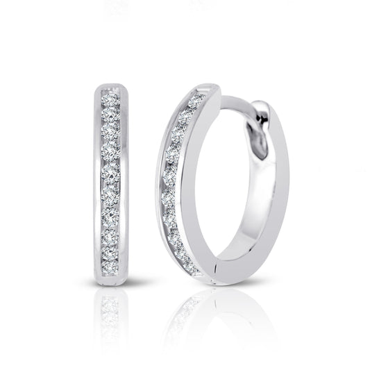 9ct White Gold Argyle Channel Diamond Hoops TDW 0.13ct