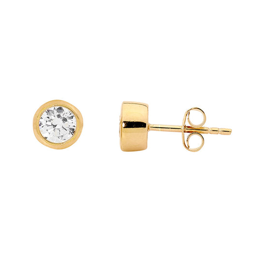 Yellow Gold Plated Cubic Zirconia Stud Earrings