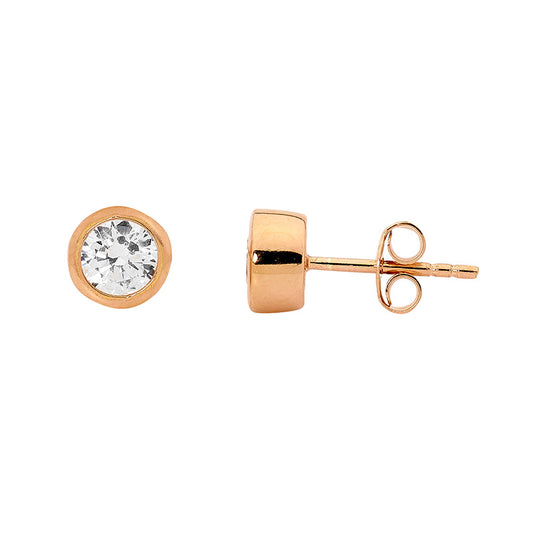 Rose Gold Plated Cubic Zirconia Stud Earrings
