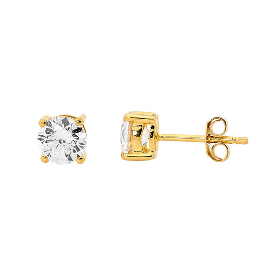 Yellow Gold Plated Cubic Zirconia Stud Earrings
