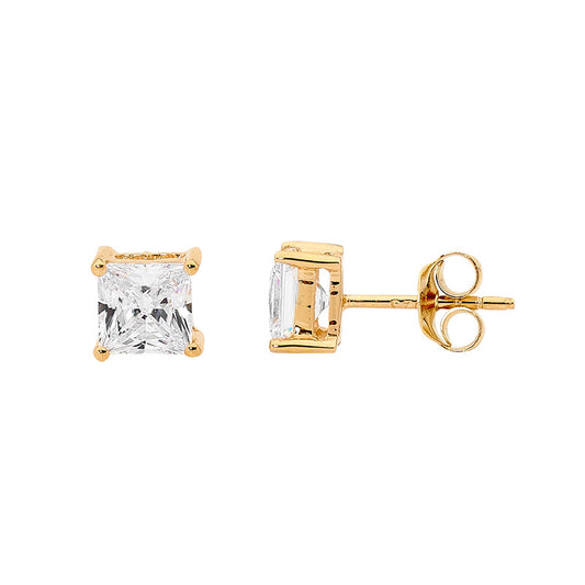 Gold Plated Princess cut Cubic Zirconia Stud Earrings