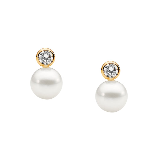 Gold Plated Freshwater Pearl and Cubic Zirconia Earrings