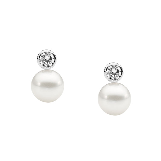 Sterling Silver Freshwater Pearl and Cubic Zirconia Earrings