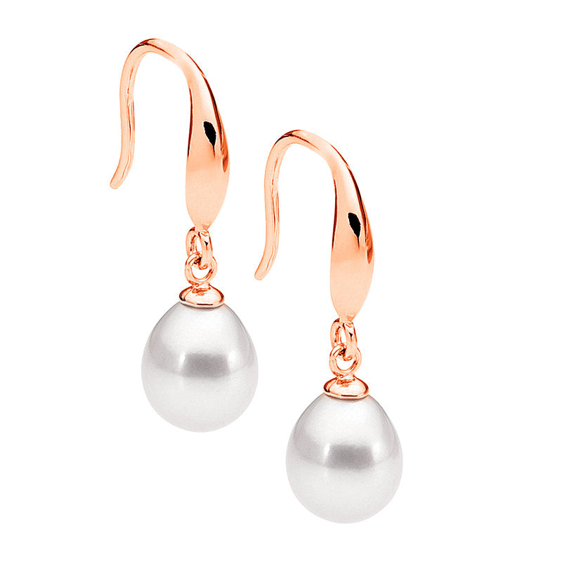 Rose Gold Plated Freshwater Pearl Drop Earrings