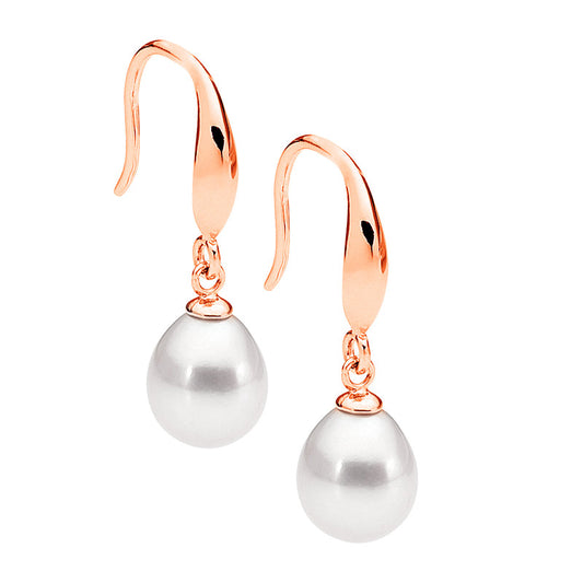 Rose Gold Plated Freshwater Pearl Drop Earrings