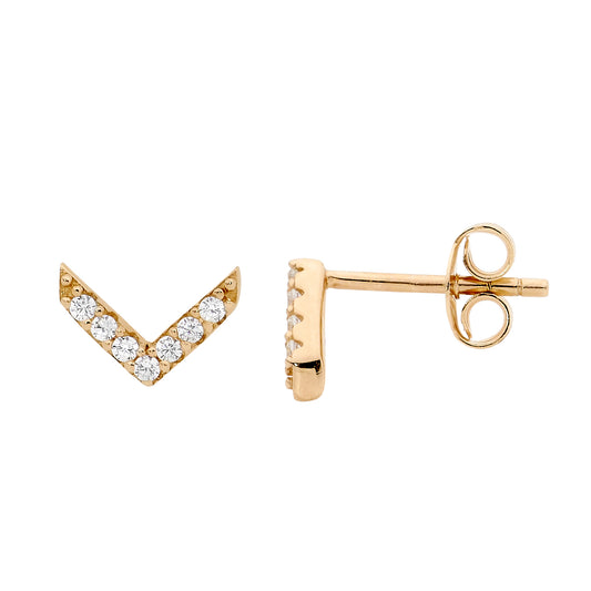 Gold Plated Cubic Zirconia 'V' Stud Earrings