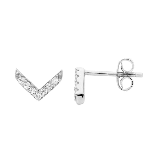 Sterling Silver Cubic Zirconia 'V' Stud Earrings